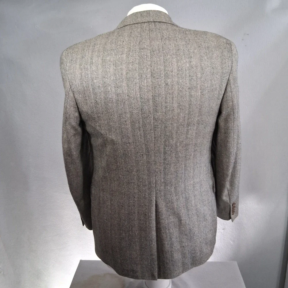 Chaps Ralph Lauren Tweed Sport Coat 38S Brown Herringbone Silk Wool Vintage
